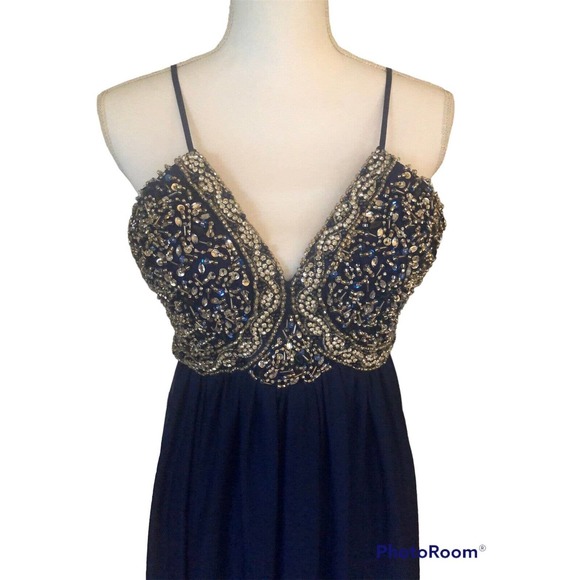 Cocktail Formal Sequin Full Length DRESS ROYAL BLUE SZ 3 $200 Read - Picture 3 of 13